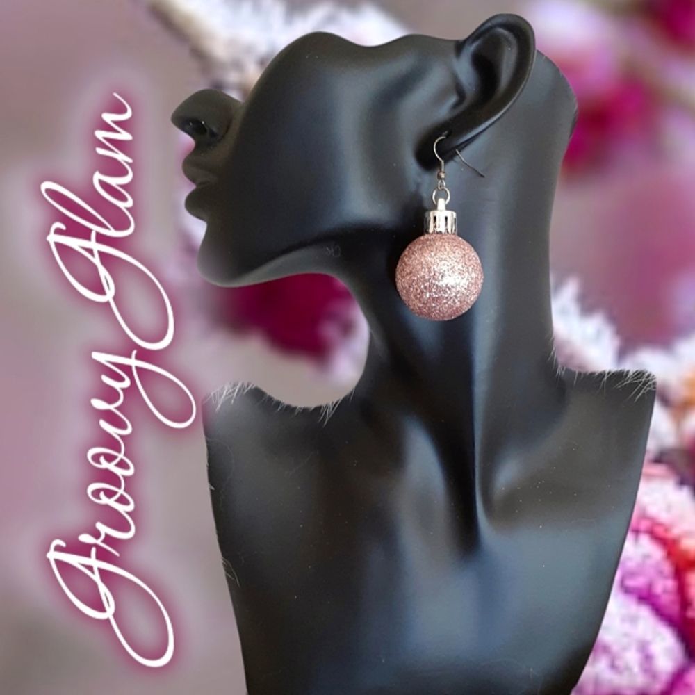 GROOVY GLAM Handmade Pink Frosted Glitter Mini Ornament Earrings